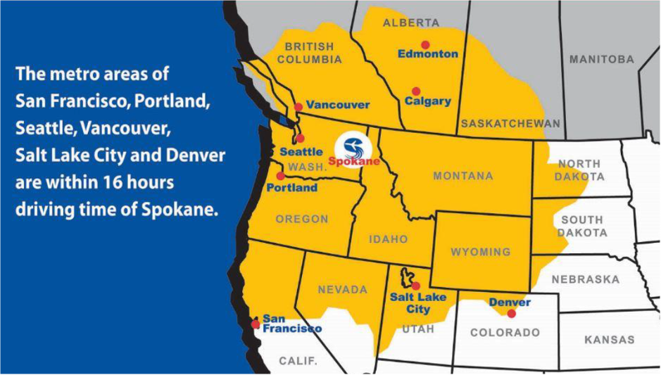 Cities within 16 hours driving from Spokane International Airport
